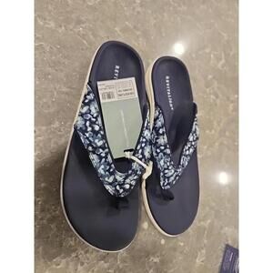 Revitalign Yumi Mod Floral Women's Blue Thong Post Sandals Flip Flops Size 10 D